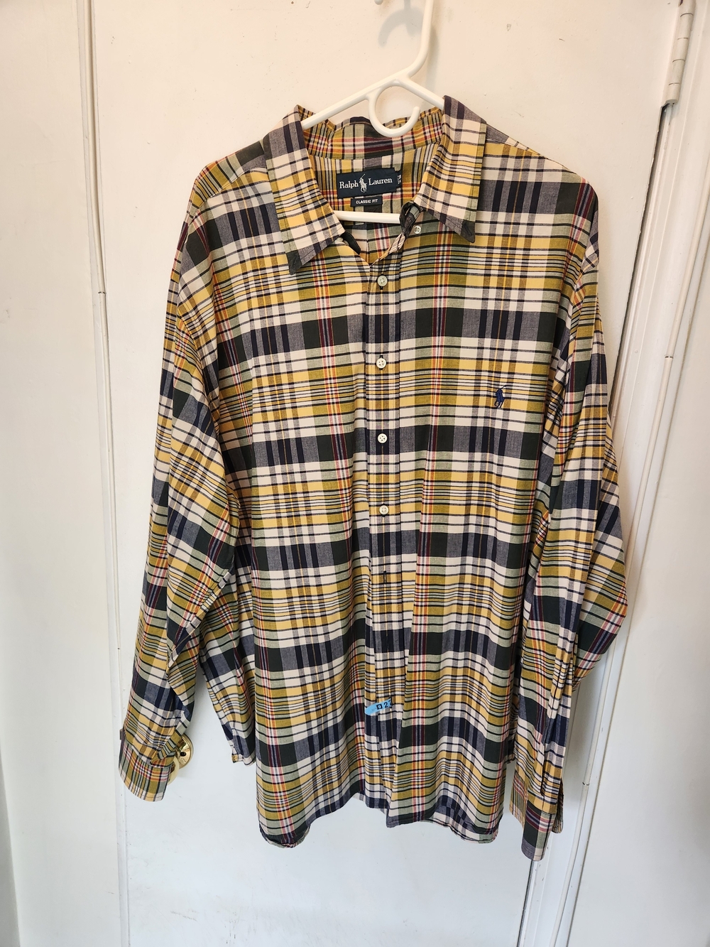 Ralph Lauren 3XB Men’s Yellow and Navy Plaid Button-Down Shirt